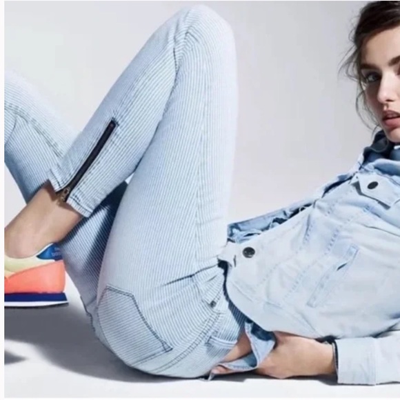 NWOT J. Crew Toothpick Ankle Zip Jeans Railroad Stripe - Picture 1 of 9